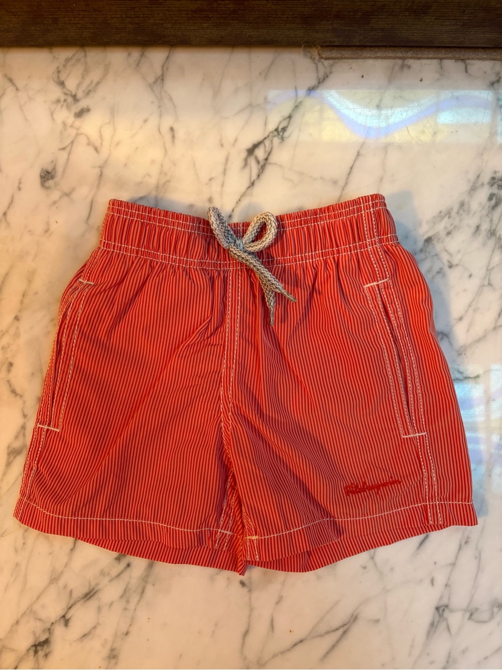 Vilebrequin orange Pinstripe Swim Trunks 2ans NWOT